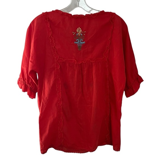 Sundance Red Floral Embroidered Tunic Top Small Oversized Short Sleeve Boho - Picture 2 of 9